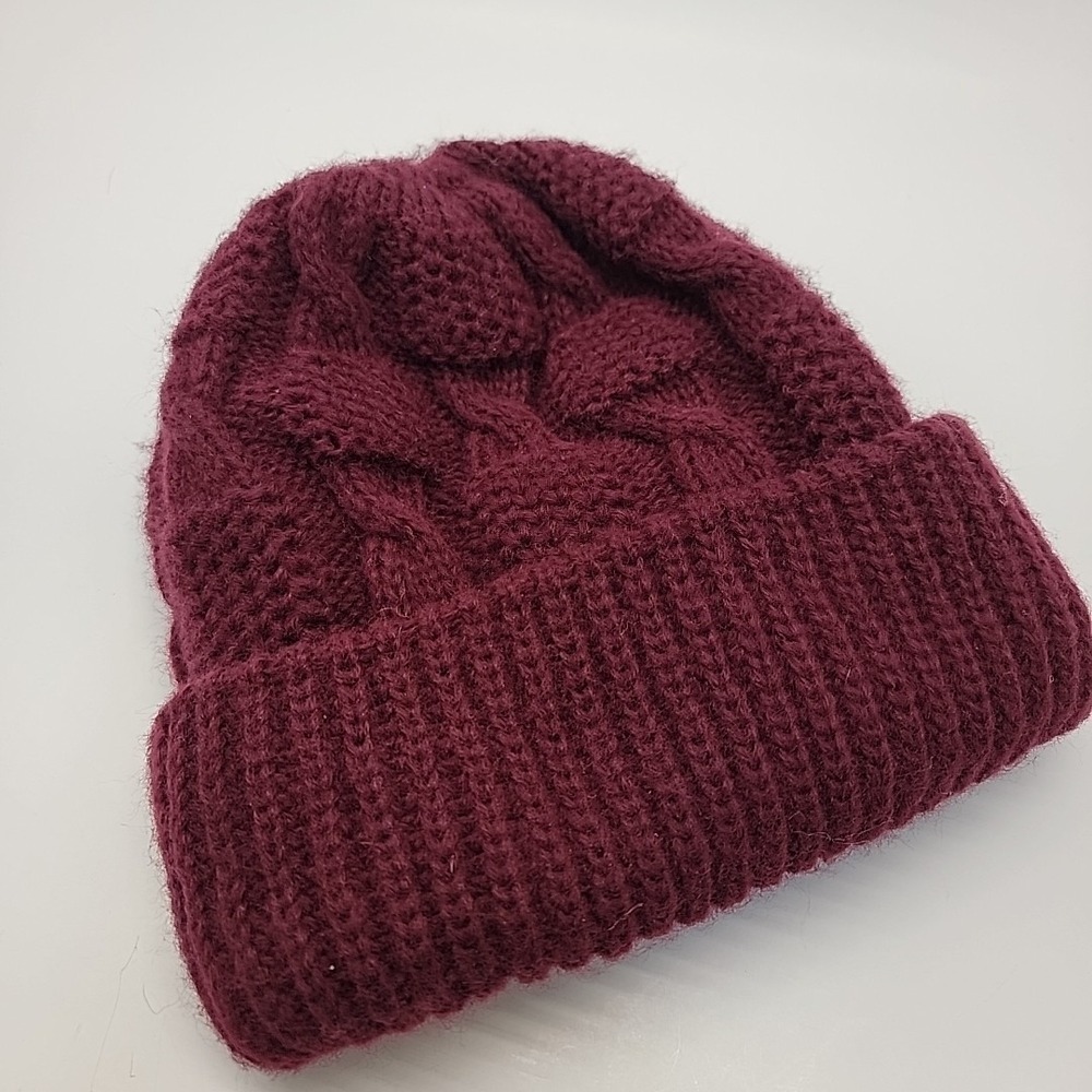 PETRACCI Italy Chunky Cable Knit‎ Wool Blend Beanie Hat Burgundy Soft Thick